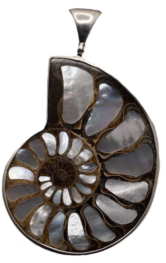 Mother Of Pearl Inlayed Ammonite Large Pendant