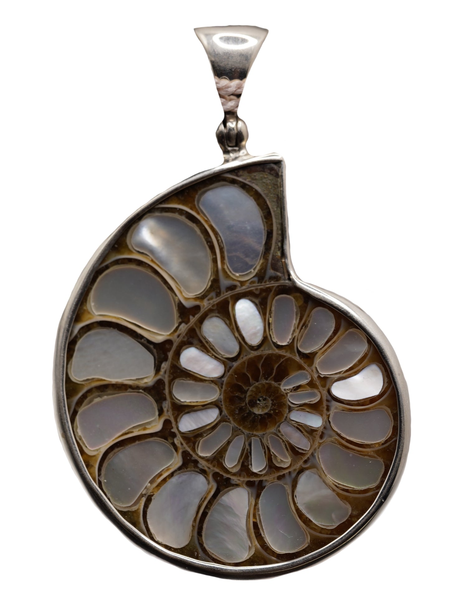 Mother Of Pearl Inlayed Ammonite Pendant