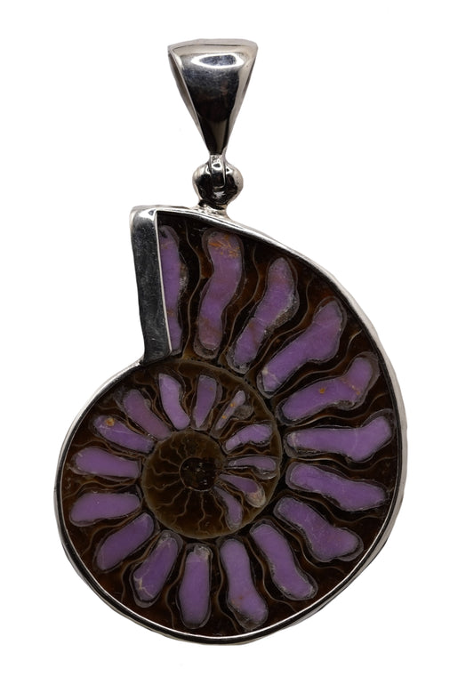 Phosphosiderite Inlayed Ammonite Pendant