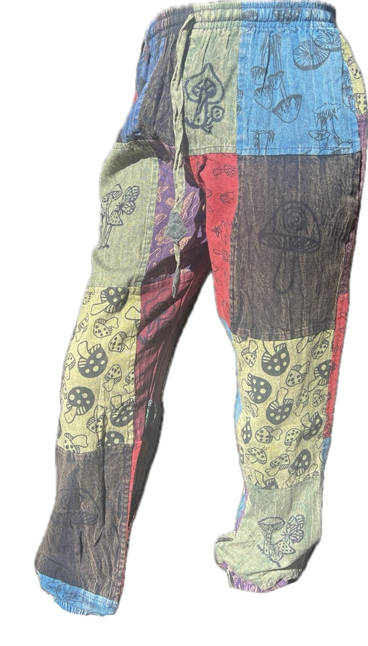 Patchwork Mushroom Cotton Pants